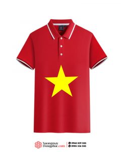 May và in áo phông đồng phục màu đỏ sao vàng