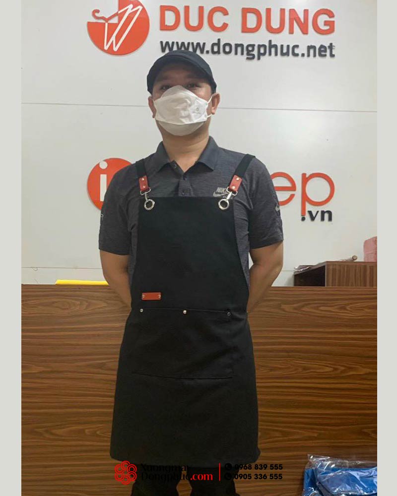 May và in tạp dề màu đen phối da