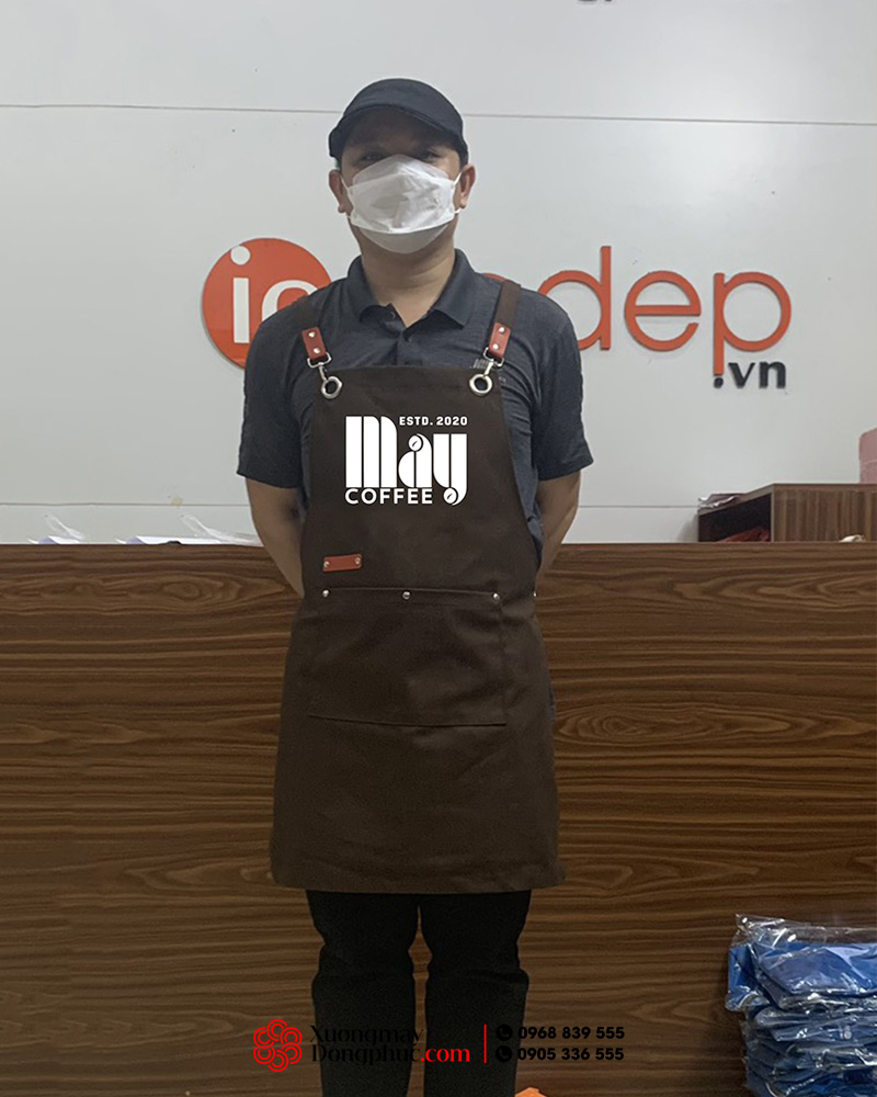 May và in tạp dề Quán May Coffee ESTD.2020
