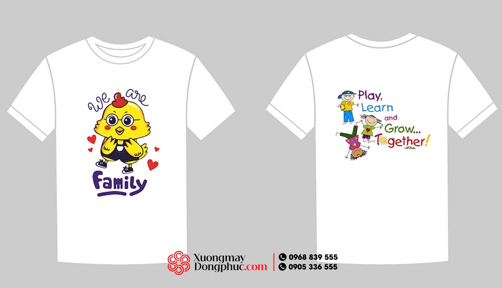 May áo Lớp We are family - Play Learn and Grow Together màu trắng