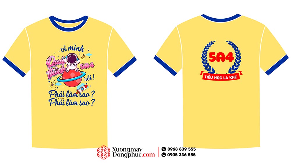 May và In áo cổ tròn Lớp 5A4 Class Tiểu học La Khê - We are family