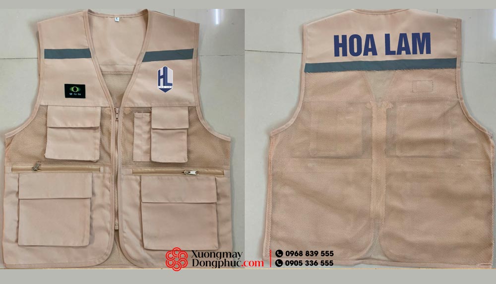 May và In áo gile đồng phục Công ty Hoa Lam màu be