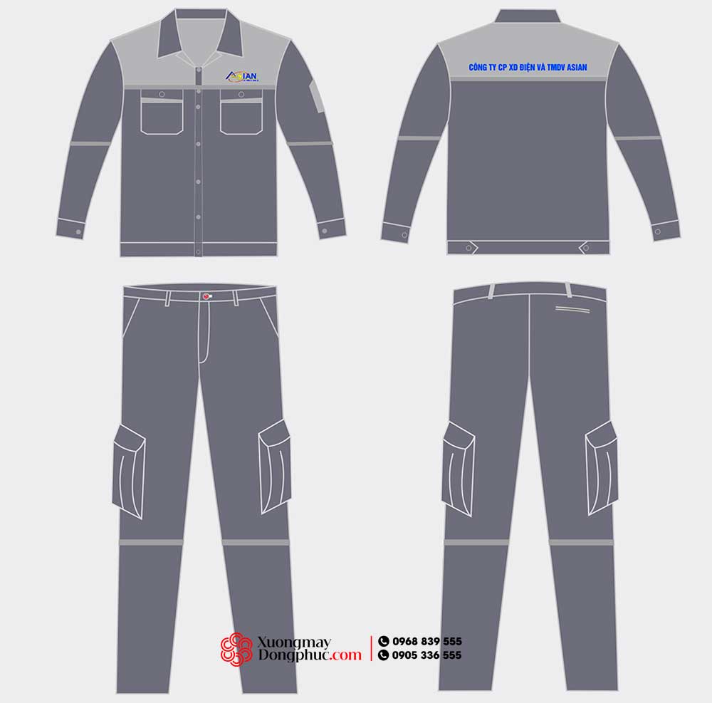 May và In đồng phục bảo hộ Công ty CP XD Điện và TMDV ASIAN màu xám