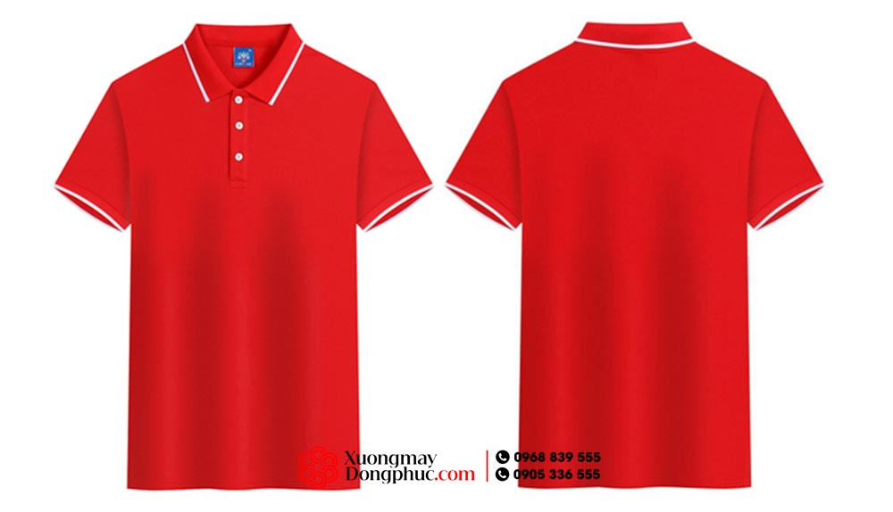 May áo polo màu đỏ viền trắng